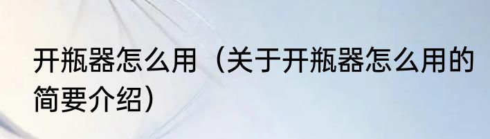 开瓶器怎么用（关于开瓶器怎么用的简要介绍）