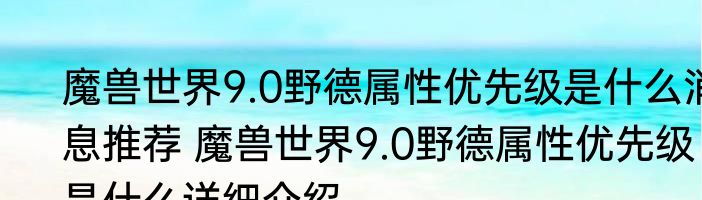 魔兽世界9.0野德属性优先级是什么消息推荐 魔兽世界9.0野德属性优先级是什么详细介绍