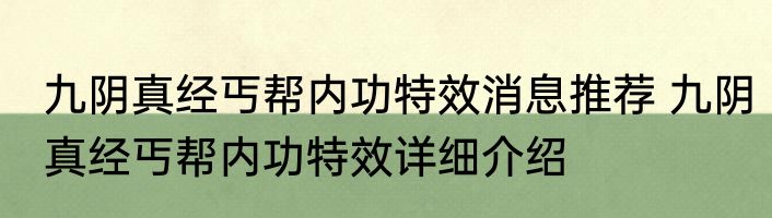 九阴真经丐帮内功特效消息推荐 九阴真经丐帮内功特效详细介绍