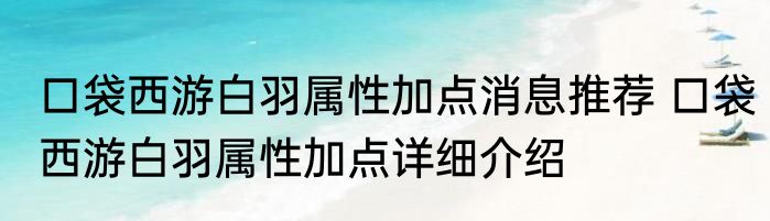 口袋西游白羽属性加点消息推荐 口袋西游白羽属性加点详细介绍