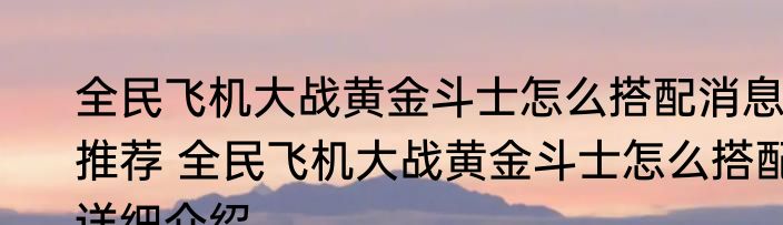 全民飞机大战黄金斗士怎么搭配消息推荐 全民飞机大战黄金斗士怎么搭配详细介绍