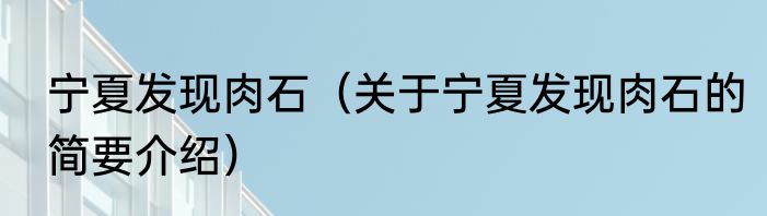 宁夏发现肉石（关于宁夏发现肉石的简要介绍）