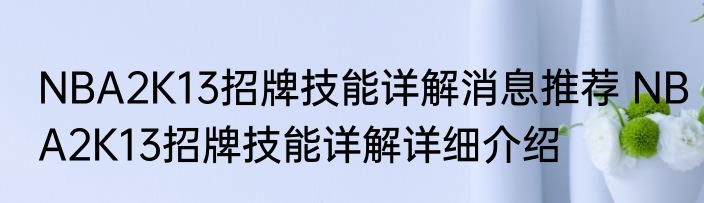 NBA2K13招牌技能详解消息推荐 NBA2K13招牌技能详解详细介绍