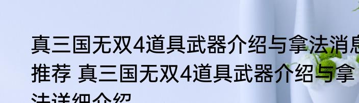 真三国无双4道具武器介绍与拿法消息推荐 真三国无双4道具武器介绍与拿法详细介绍