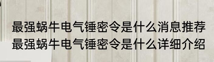 最强蜗牛电气锤密令是什么消息推荐 最强蜗牛电气锤密令是什么详细介绍