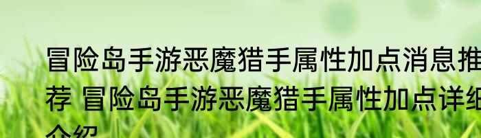 冒险岛手游恶魔猎手属性加点消息推荐 冒险岛手游恶魔猎手属性加点详细介绍