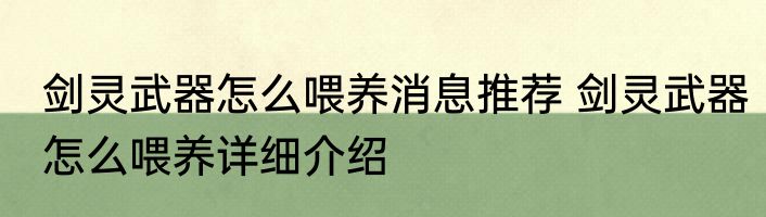剑灵武器怎么喂养消息推荐 剑灵武器怎么喂养详细介绍