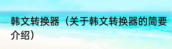 韩文转换器（关于韩文转换器的简要介绍）