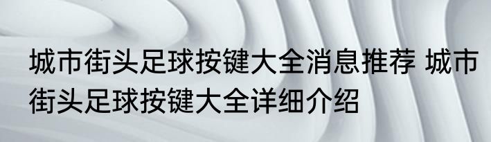 城市街头足球按键大全消息推荐 城市街头足球按键大全详细介绍
