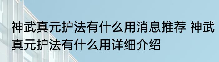 神武真元护法有什么用消息推荐 神武真元护法有什么用详细介绍