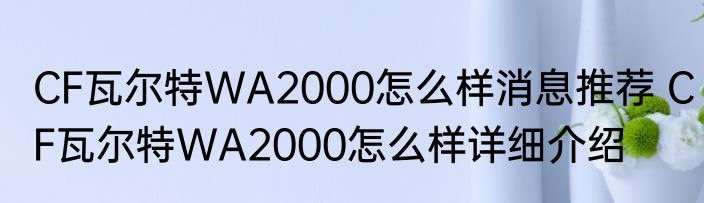 CF瓦尔特WA2000怎么样消息推荐 CF瓦尔特WA2000怎么样详细介绍