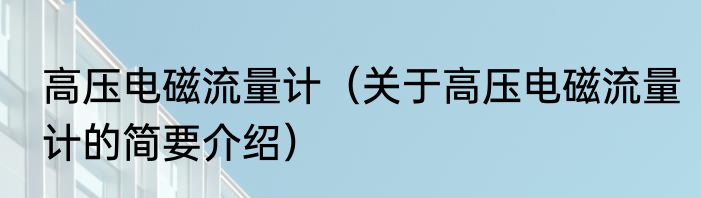 高压电磁流量计（关于高压电磁流量计的简要介绍）