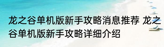 龙之谷单机版新手攻略消息推荐 龙之谷单机版新手攻略详细介绍