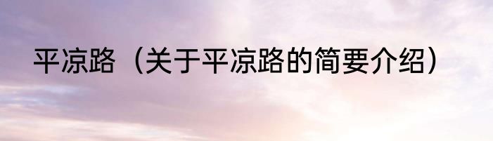 平凉路（关于平凉路的简要介绍）