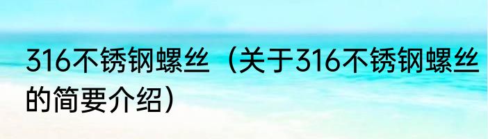 316不锈钢螺丝（关于316不锈钢螺丝的简要介绍）