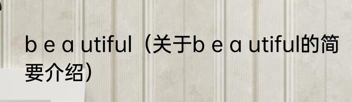 b e a utiful（关于b e a utiful的简要介绍）
