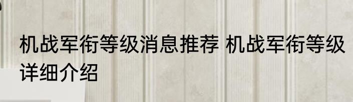 机战军衔等级消息推荐 机战军衔等级详细介绍