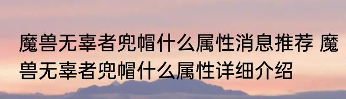魔兽无辜者兜帽什么属性消息推荐 魔兽无辜者兜帽什么属性详细介绍