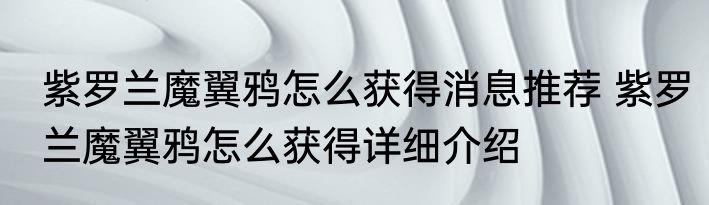 紫罗兰魔翼鸦怎么获得消息推荐 紫罗兰魔翼鸦怎么获得详细介绍