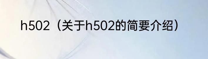 h502（关于h502的简要介绍）