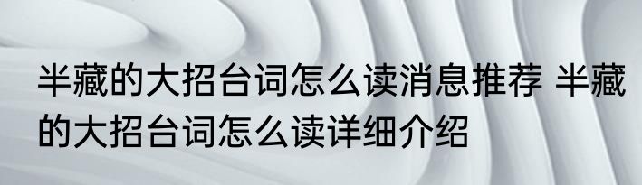 半藏的大招台词怎么读消息推荐 半藏的大招台词怎么读详细介绍