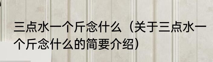 三点水一个斤念什么（关于三点水一个斤念什么的简要介绍）