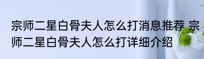 宗师二星白骨夫人怎么打消息推荐 宗师二星白骨夫人怎么打详细介绍