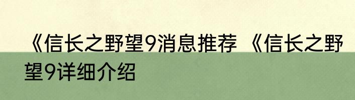 《信长之野望9消息推荐 《信长之野望9详细介绍