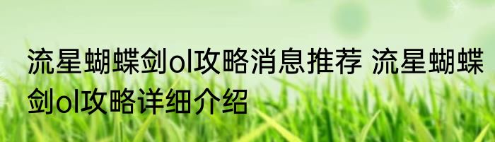 流星蝴蝶剑ol攻略消息推荐 流星蝴蝶剑ol攻略详细介绍