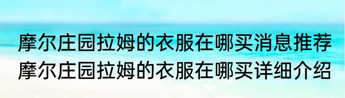 摩尔庄园拉姆的衣服在哪买消息推荐 摩尔庄园拉姆的衣服在哪买详细介绍