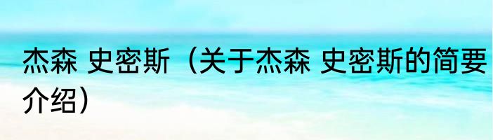 杰森 史密斯（关于杰森 史密斯的简要介绍）