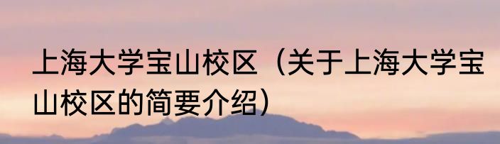 上海大学宝山校区（关于上海大学宝山校区的简要介绍）