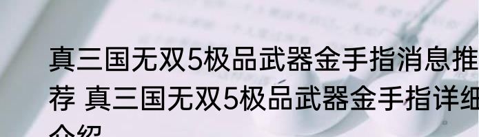 真三国无双5极品武器金手指消息推荐 真三国无双5极品武器金手指详细介绍