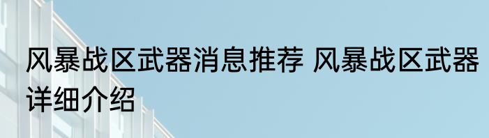 风暴战区武器消息推荐 风暴战区武器详细介绍