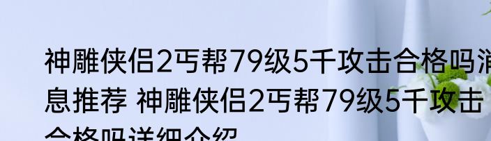 神雕侠侣2丐帮79级5千攻击合格吗消息推荐 神雕侠侣2丐帮79级5千攻击合格吗详细介绍