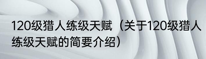 120级猎人练级天赋（关于120级猎人练级天赋的简要介绍）