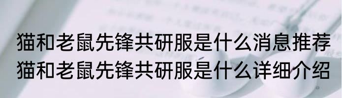 猫和老鼠先锋共研服是什么消息推荐 猫和老鼠先锋共研服是什么详细介绍
