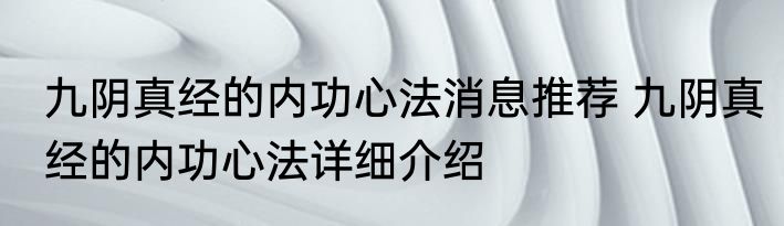 九阴真经的内功心法消息推荐 九阴真经的内功心法详细介绍