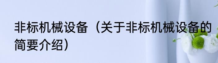 非标机械设备（关于非标机械设备的简要介绍）