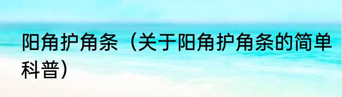 阳角护角条（关于阳角护角条的简单科普）