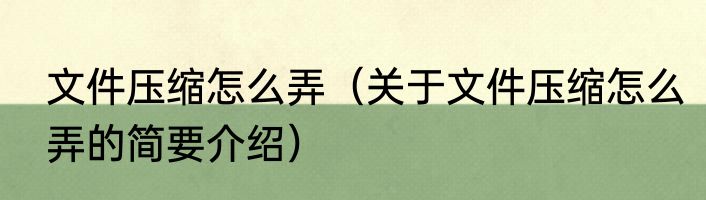 文件压缩怎么弄（关于文件压缩怎么弄的简要介绍）