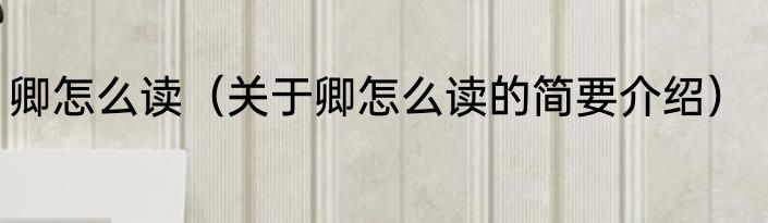 卿怎么读（关于卿怎么读的简要介绍）