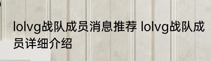 lolvg战队成员消息推荐 lolvg战队成员详细介绍