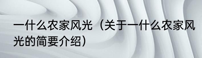 一什么农家风光（关于一什么农家风光的简要介绍）