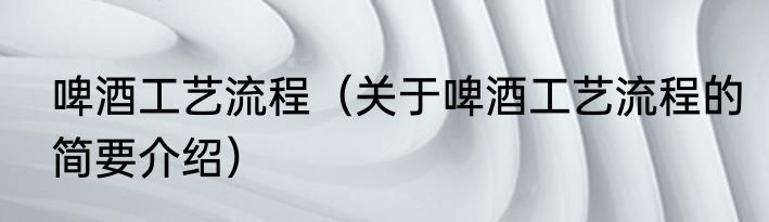 啤酒工艺流程（关于啤酒工艺流程的简要介绍）