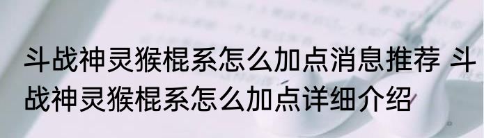 斗战神灵猴棍系怎么加点消息推荐 斗战神灵猴棍系怎么加点详细介绍