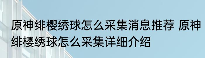 原神绯樱绣球怎么采集消息推荐 原神绯樱绣球怎么采集详细介绍