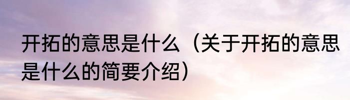 开拓的意思是什么（关于开拓的意思是什么的简要介绍）