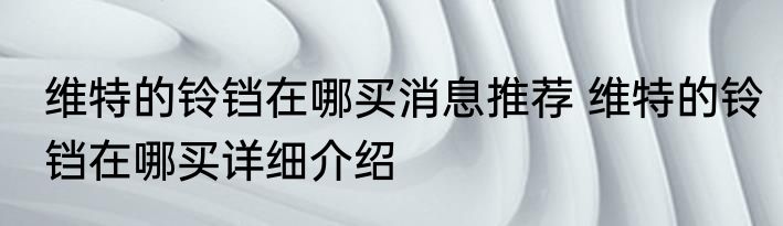 维特的铃铛在哪买消息推荐 维特的铃铛在哪买详细介绍