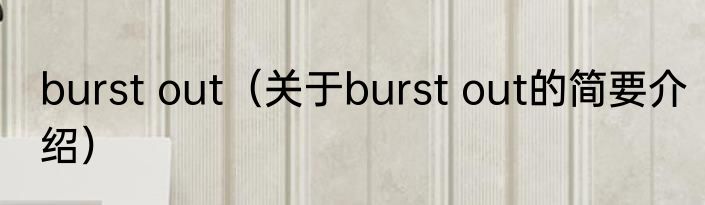burst out（关于burst out的简要介绍）